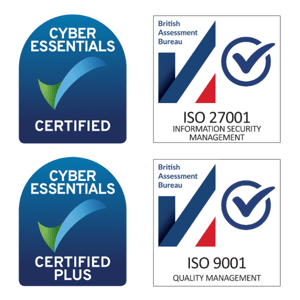 UK Cyber Essentials, Cyber Essentials Plus, ISO 27001 and ISO9001 Certified